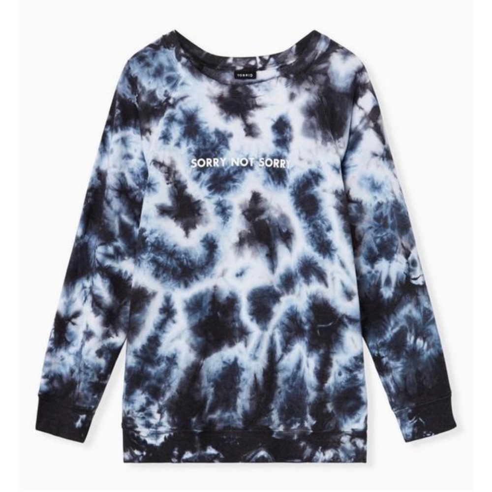 Torrid Size 2 Not Sorry Black & White Tie-Dye Fleece Crew Sweatshirt